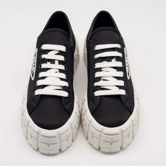 size 40eu 10 US Prada Double Wheel Platform Sneaker Black Nylon White - Picture 3 of 15